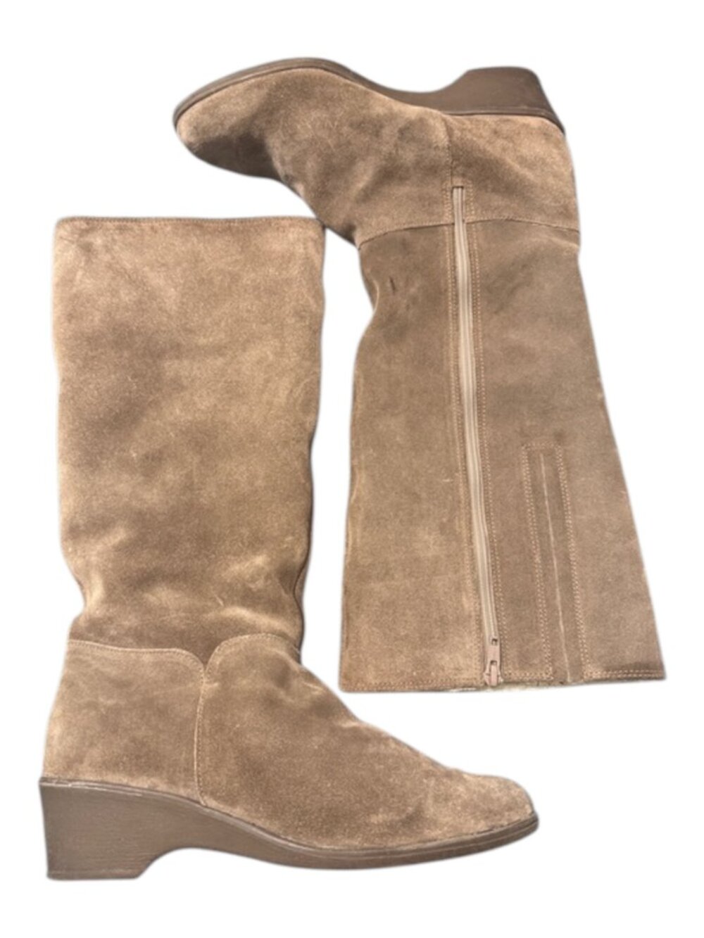 Richard Draper Wedge Boots Women’s Size 9 Tan Suede Mid-Calf Pure New Wool Pile